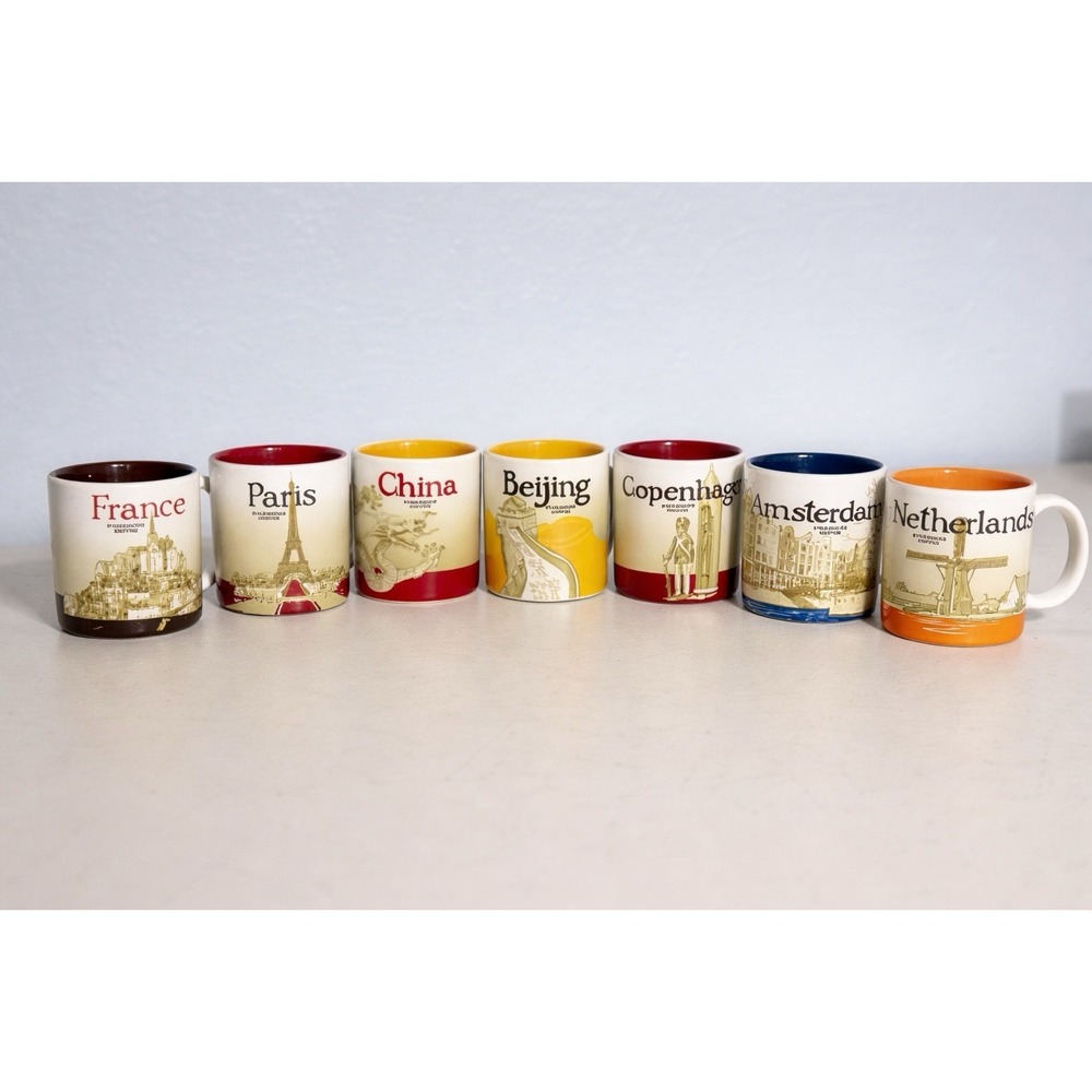 Starbucks 3oz Espresso Mug Set 8 w/ Cities & Paris China Amsterdam Denmark NEW